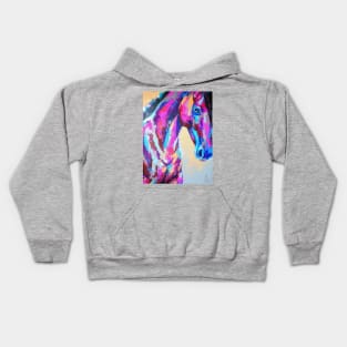 Oil horse portrait painting in multicolored tones. Kids Hoodie